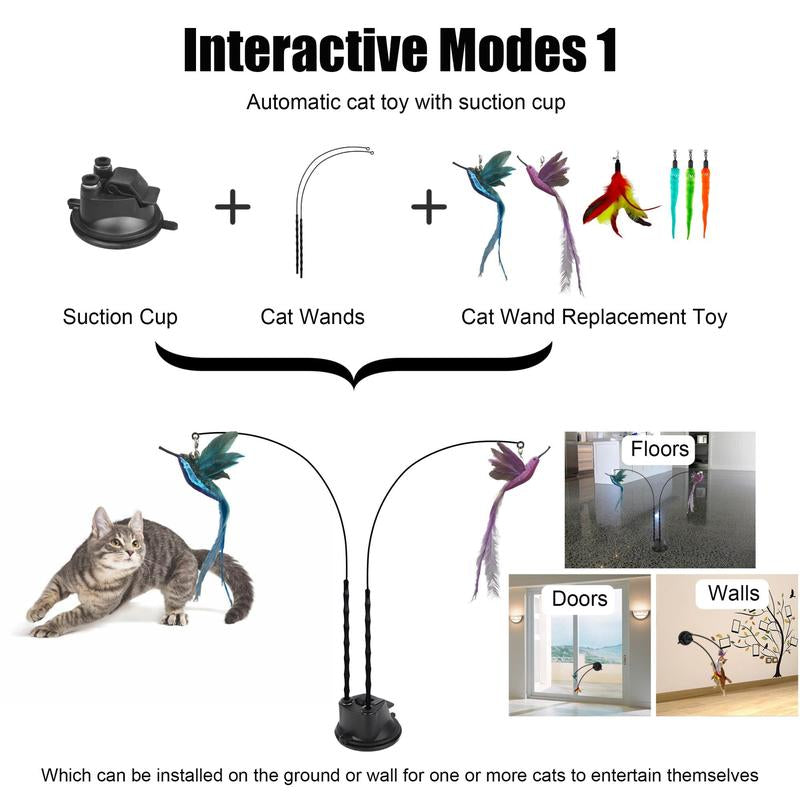 Gift for Pets, Interactive Cat Toy Set, 8 Counts/Set Including 2 Cat Wands with Base and 6 Feather Replacement Heads with Bells, Fun and Exercise for Indoor Cats