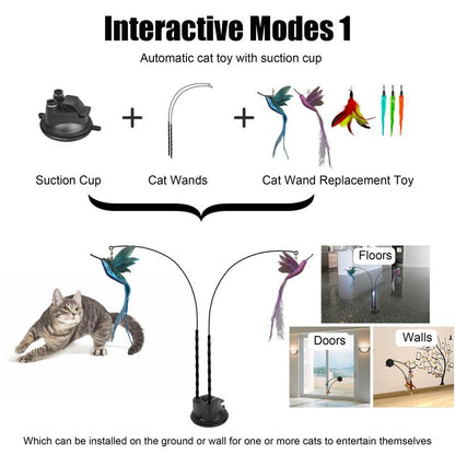 Gift for Pets, Interactive Cat Toy Set, 8 Counts/Set Including 2 Cat Wands with Base and 6 Feather Replacement Heads with Bells, Fun and Exercise for Indoor Cats