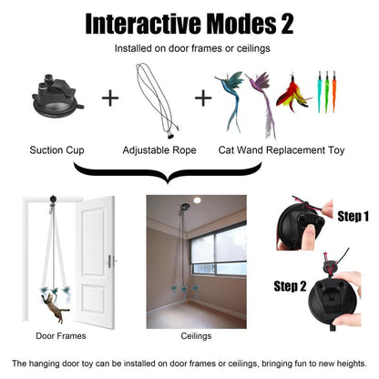 Gift for Pets, Interactive Cat Toy Set, 8 Counts/Set Including 2 Cat Wands with Base and 6 Feather Replacement Heads with Bells, Fun and Exercise for Indoor Cats