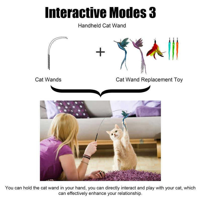 Gift for Pets, Interactive Cat Toy Set, 8 Counts/Set Including 2 Cat Wands with Base and 6 Feather Replacement Heads with Bells, Fun and Exercise for Indoor Cats