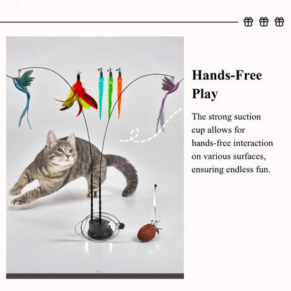 Gift for Pets, Interactive Cat Toy Set, 8 Counts/Set Including 2 Cat Wands with Base and 6 Feather Replacement Heads with Bells, Fun and Exercise for Indoor Cats