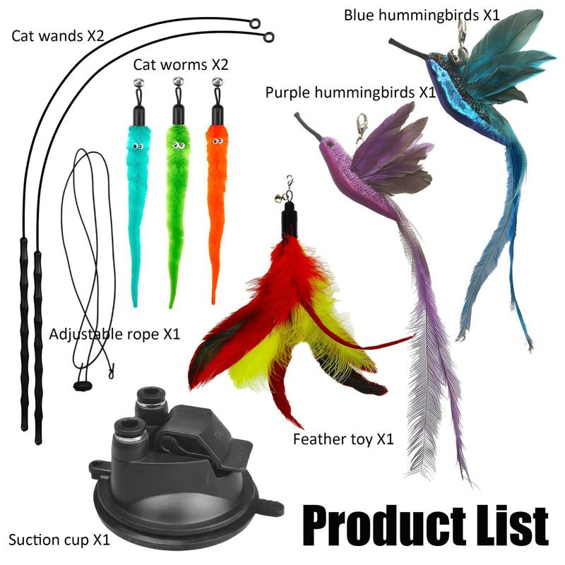 Gift for Pets, Interactive Cat Toy Set, 8 Counts/Set Including 2 Cat Wands with Base and 6 Feather Replacement Heads with Bells, Fun and Exercise for Indoor Cats
